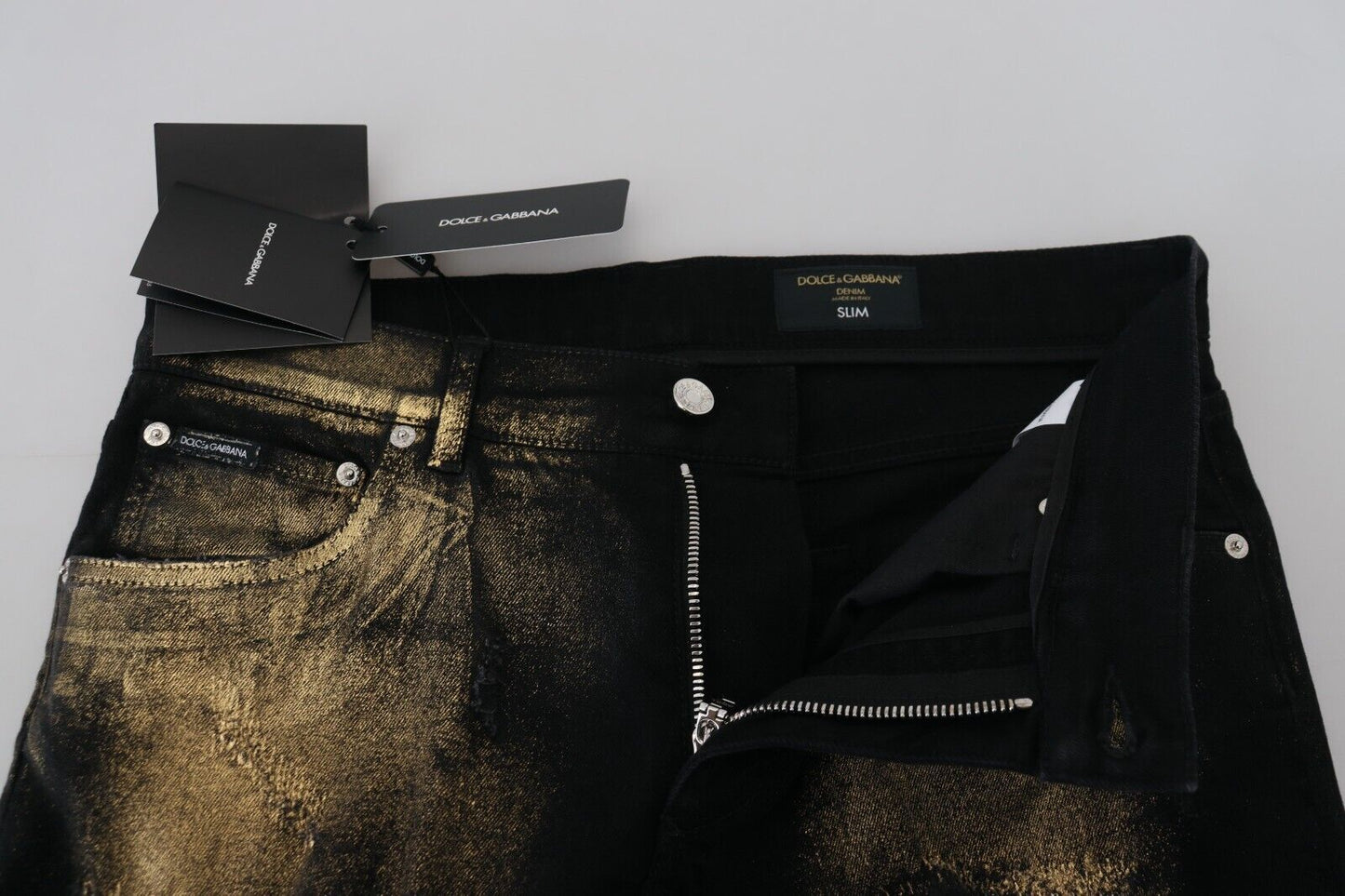 Dolce &amp; Gabbana Elegante schwarze Goldstaub-Jeans