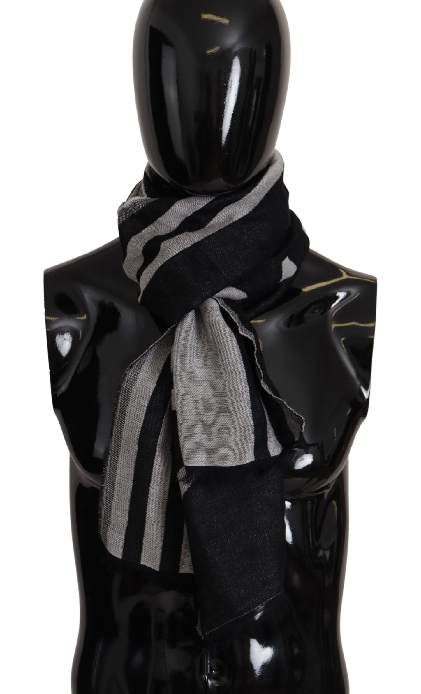 Dolce &amp; Gabbana Black Gray Cotton Modal Jacquard Logo Wrap Scarf