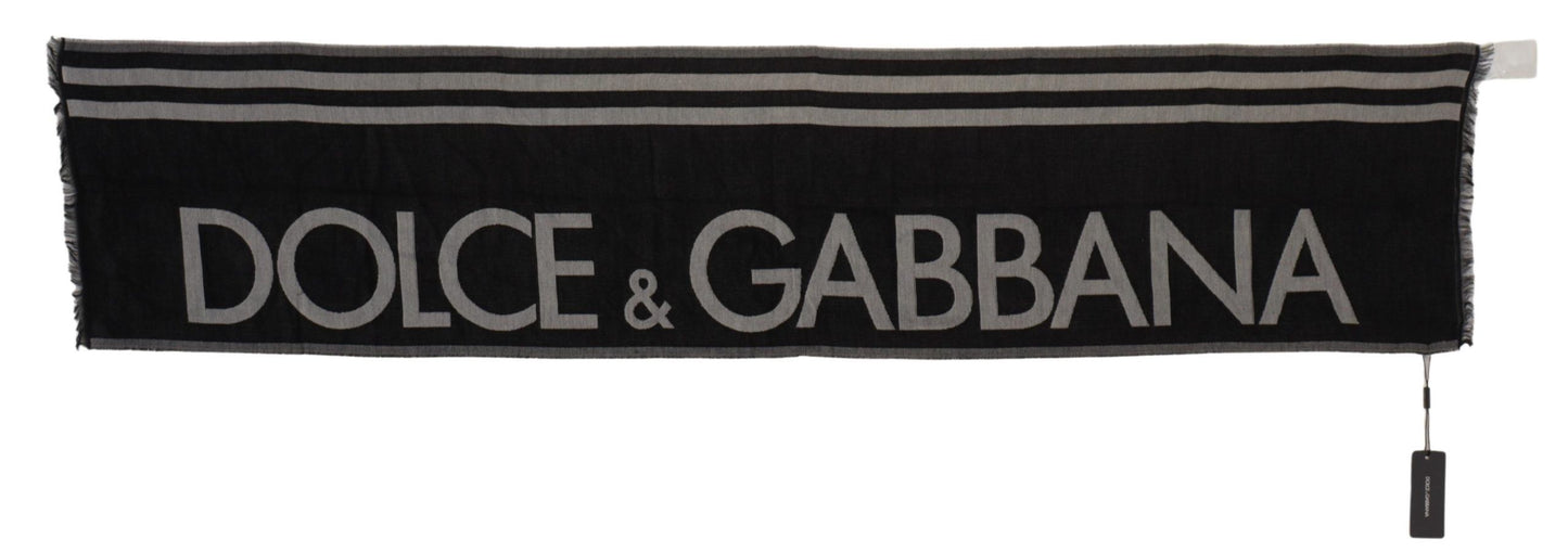 Dolce &amp; Gabbana Black Gray Cotton Modal Jacquard Logo Wrap Scarf