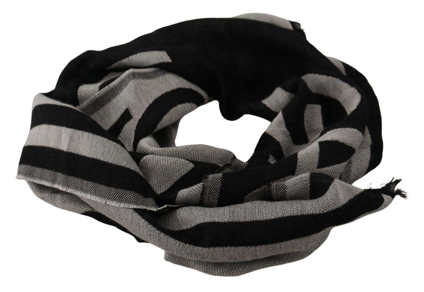 Dolce &amp; Gabbana Black Gray Cotton Modal Jacquard Logo Wrap Scarf