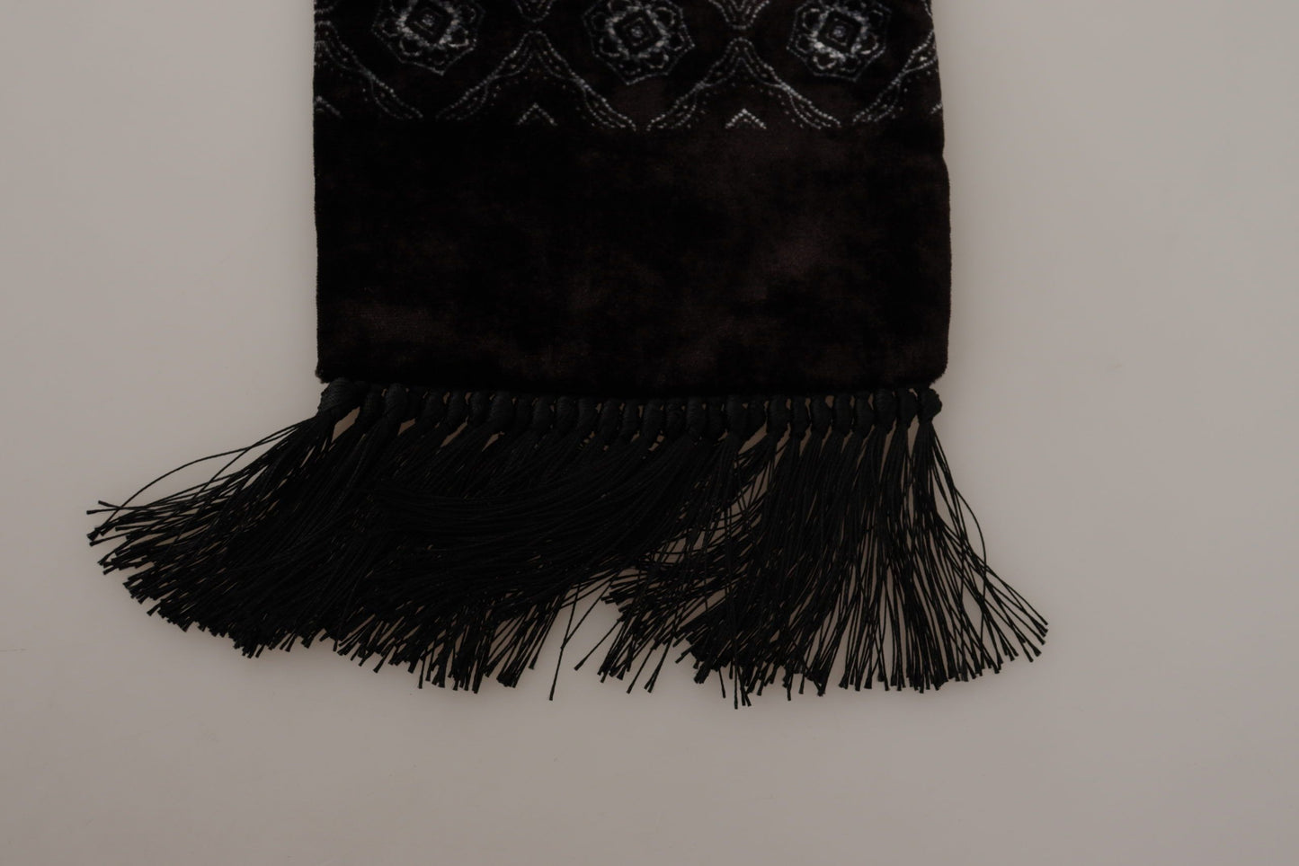 Dolce &amp; Gabbana Brown Velvet Geometric Shawl Fringe Neck Wrap Scarf