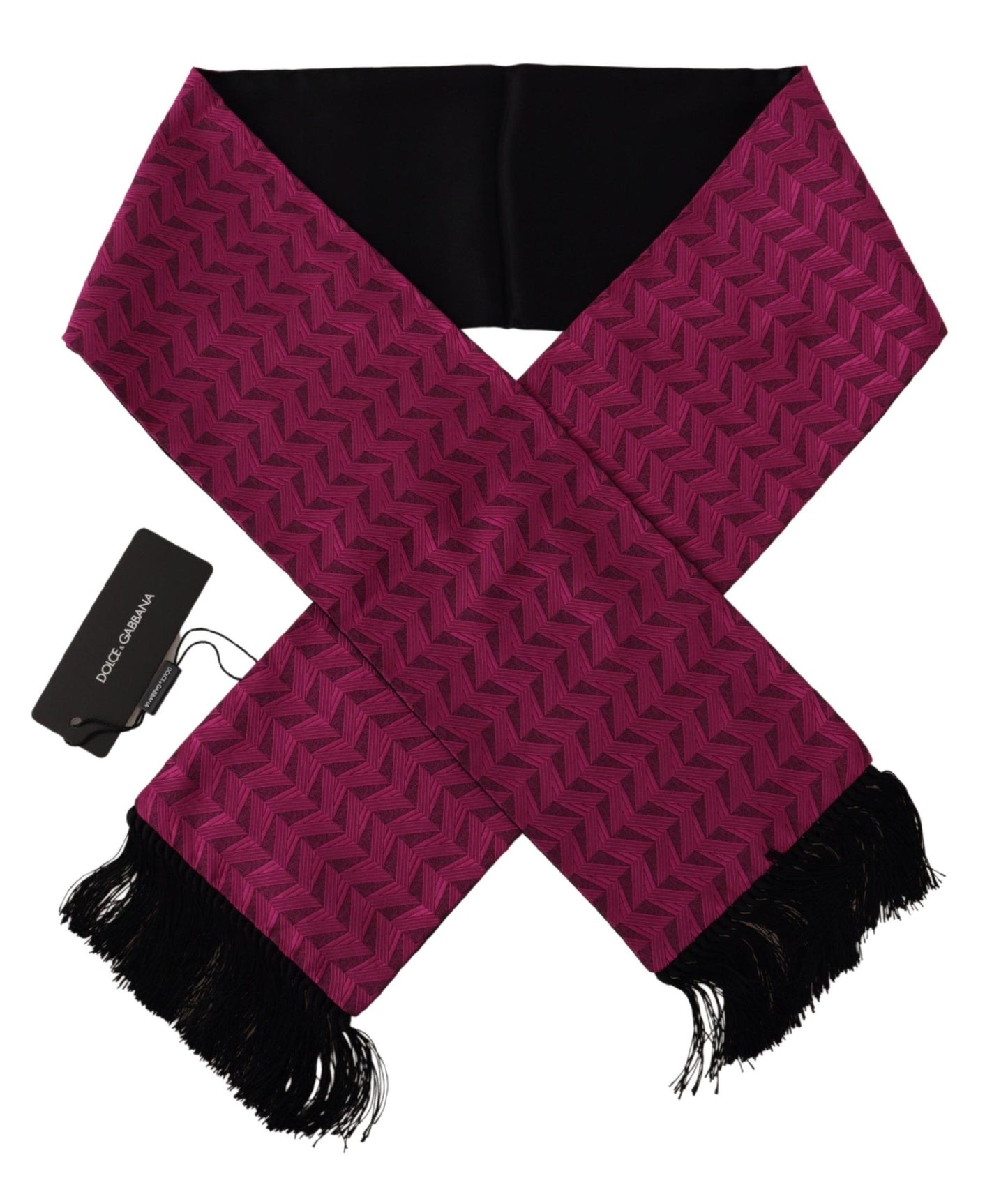 Dolce &amp; Gabbana Magenta Geometric Patterned Shawl Fringe Silk Scarf