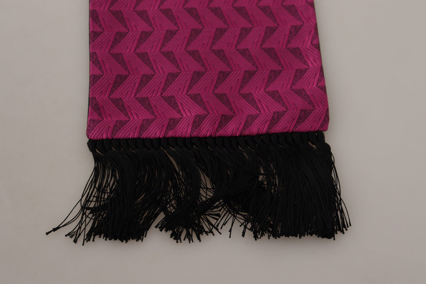 Dolce &amp; Gabbana Magenta Geometric Patterned Shawl Fringe Silk Scarf