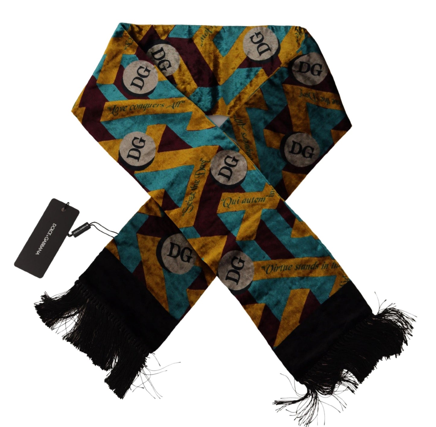 Dolce &amp; Gabbana Multicolor DG Logo Print Shawl Wrap Fringe Scarf