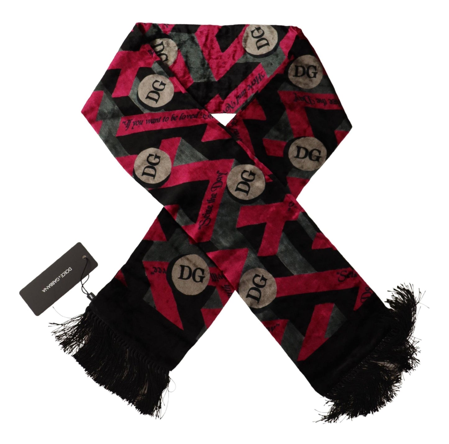 Dolce &amp; Gabbana Multicolor DG Logo Print Mens Shawl Wrap Fringe Scarf