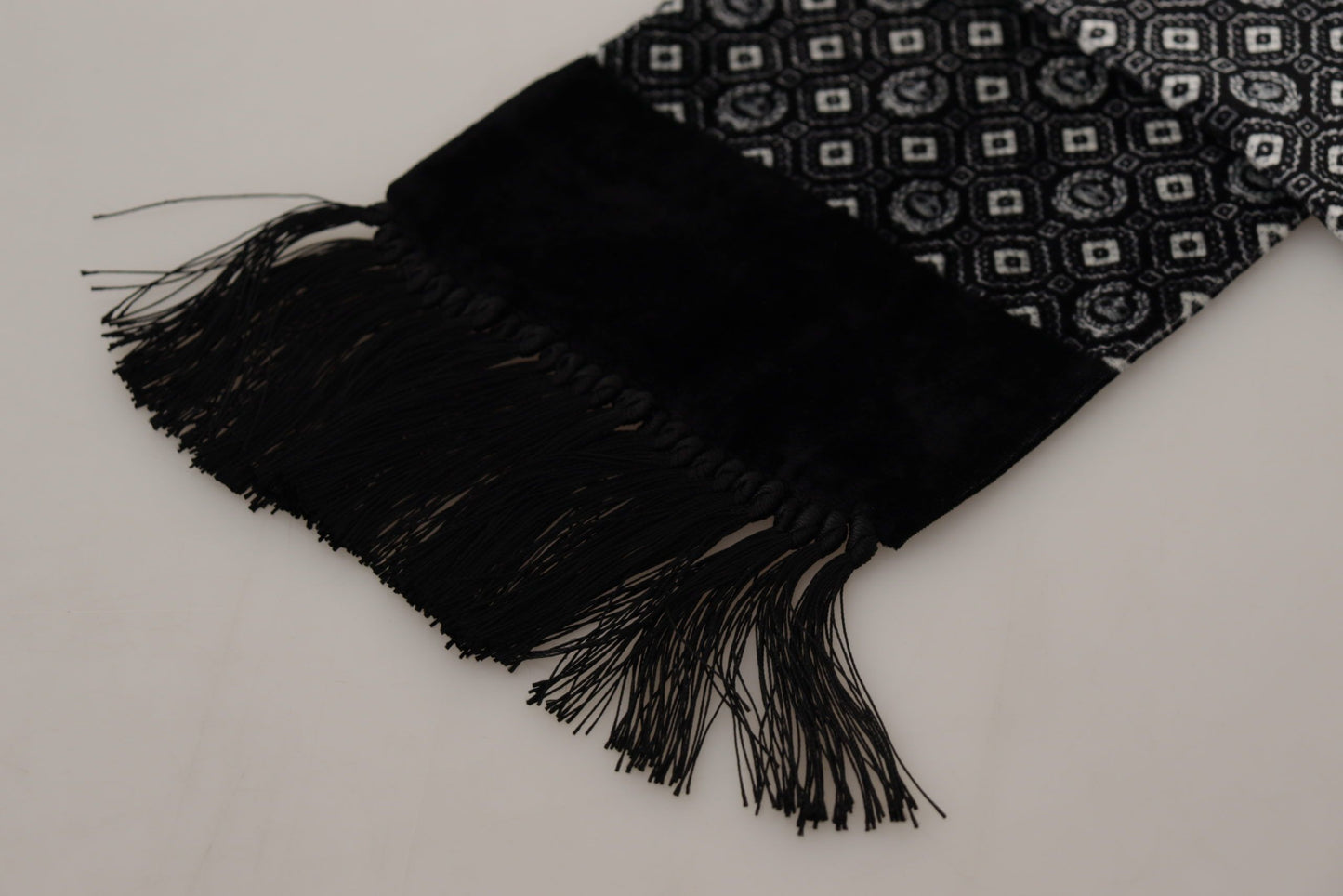 Dolce &amp; Gabbana Black Geometric Patterned Shawl Wrap Fringe Scarf