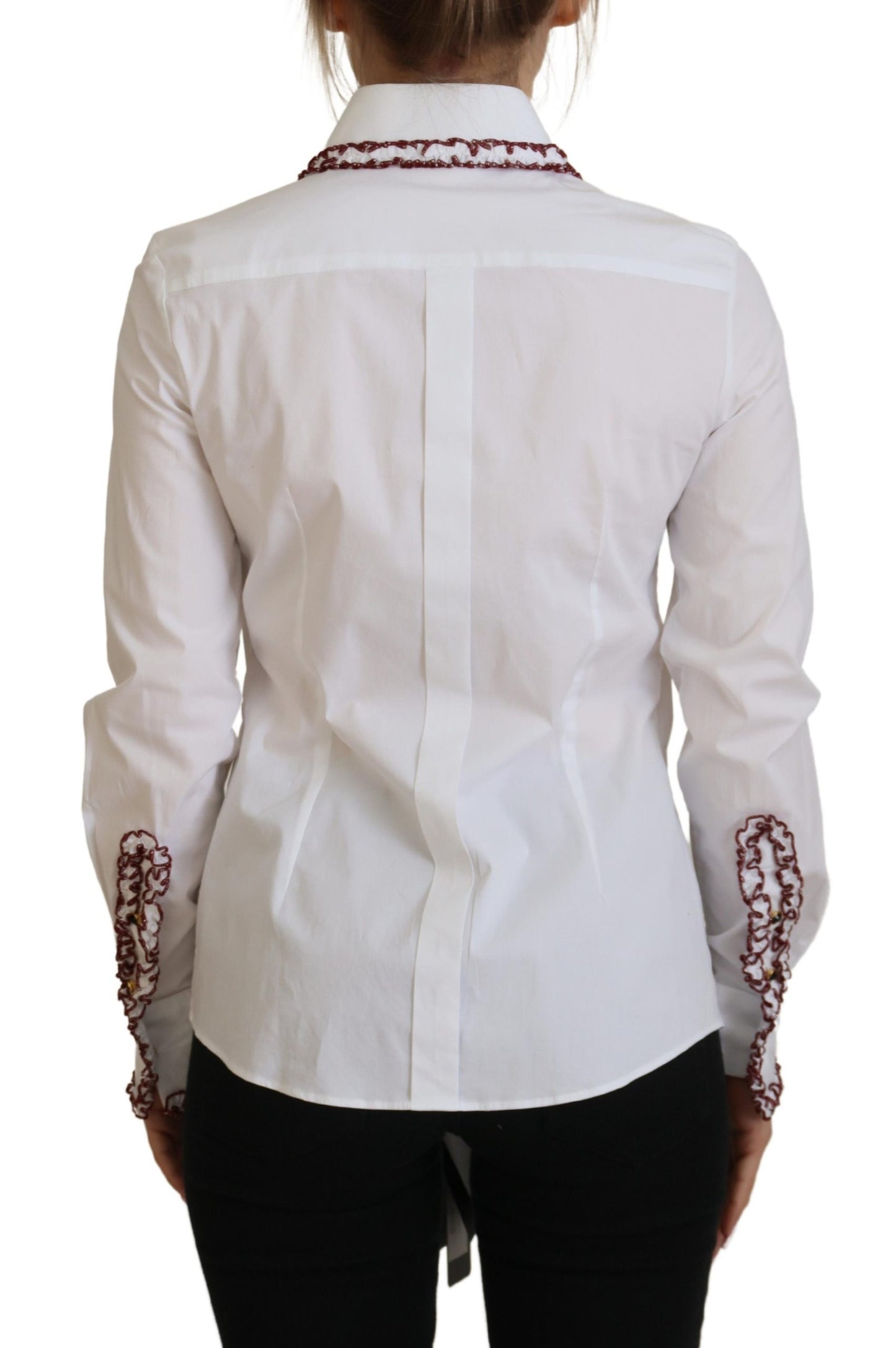 Dolce &amp; Gabbana White Lace Long Sleeves Ruffle Collar Top