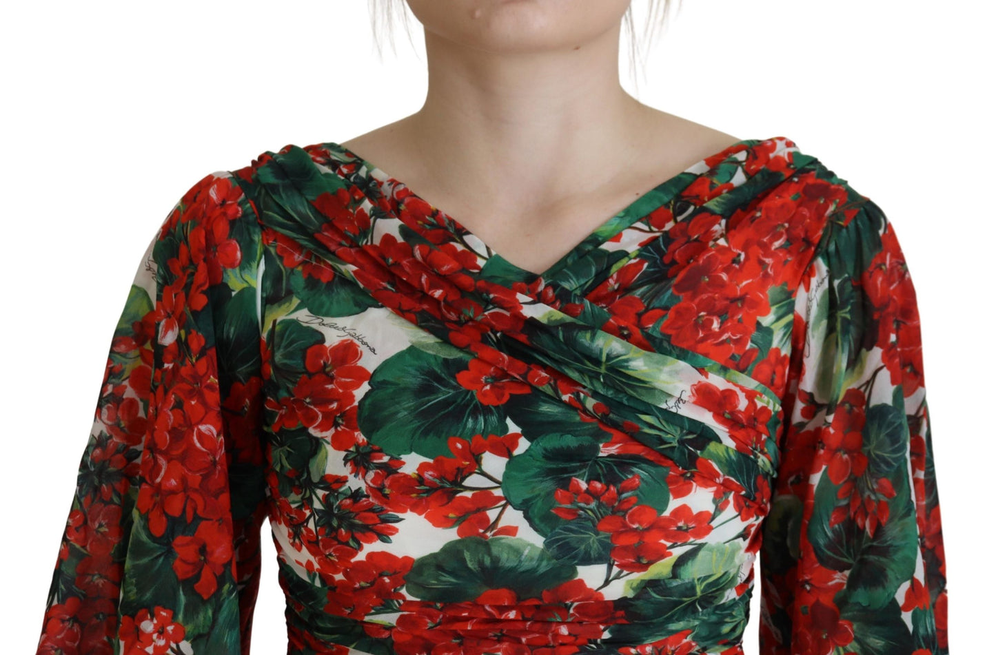 Dolce &amp; Gabbana Multicolor Geranium Silk Sheath Midi Dress