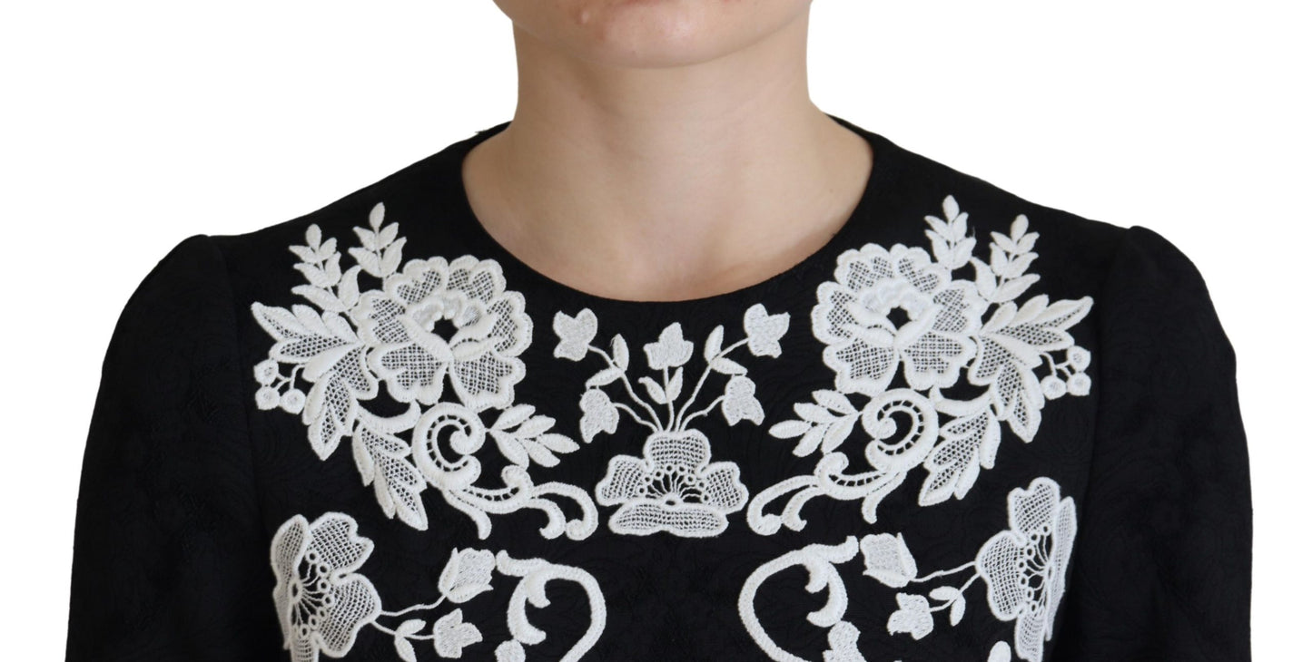 Dolce &amp; Gabbana Black Lace Trim Half Sleeves A-line Dress