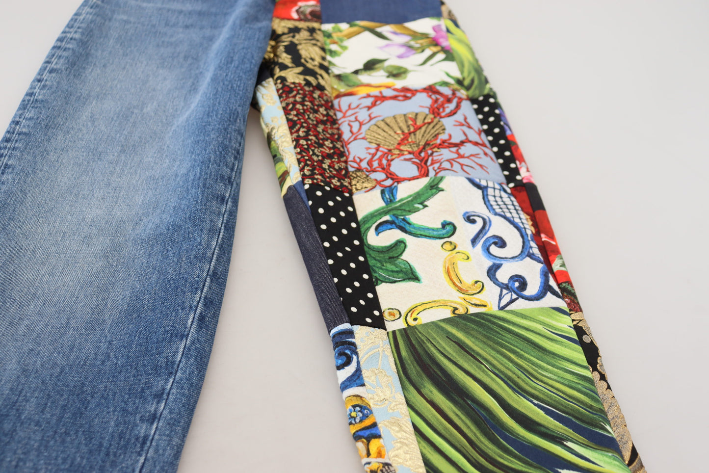 Jeans di lusso in denim blu patchwork jacquard Dolce &amp; Gabbana