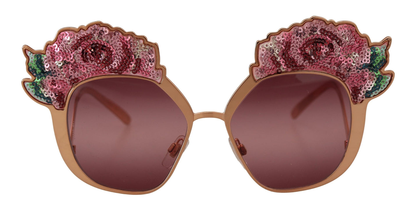 Dolce &amp; Gabbana Chic Rose Pailletten bestickte Sonnenbrille