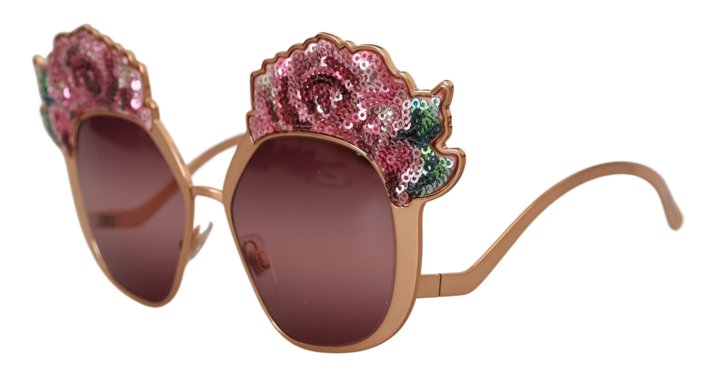 Dolce &amp; Gabbana Chic Rose Pailletten bestickte Sonnenbrille