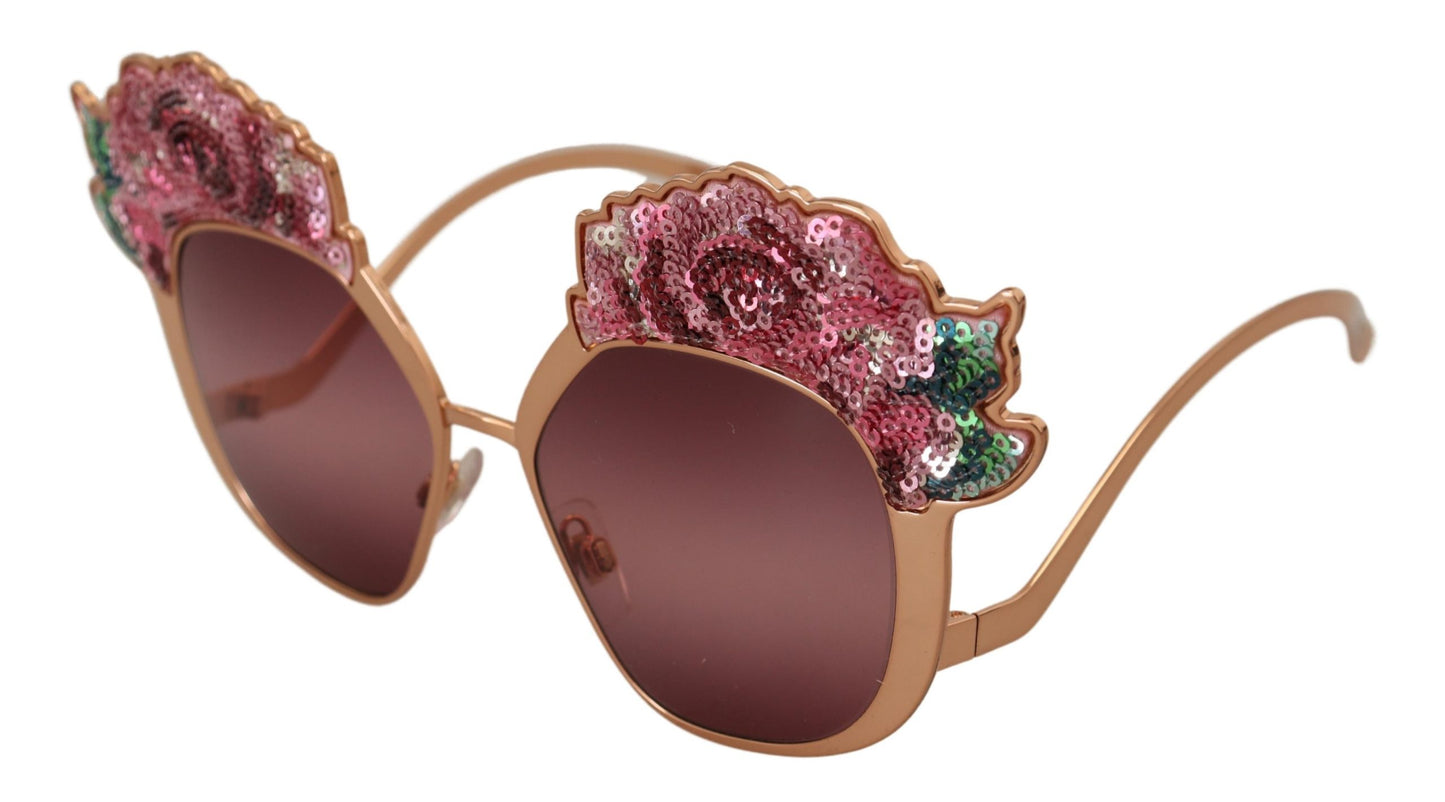 Dolce &amp; Gabbana Chic Rose Pailletten bestickte Sonnenbrille