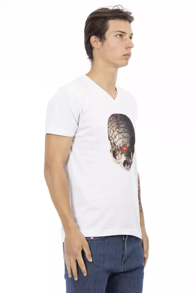 Trussardi Action – Elegantes weißes T-Shirt mit V-Ausschnitt und elegantem Aufdruck