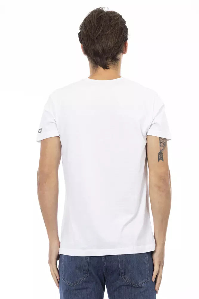 Trussardi Action – Elegantes weißes T-Shirt mit V-Ausschnitt und elegantem Aufdruck