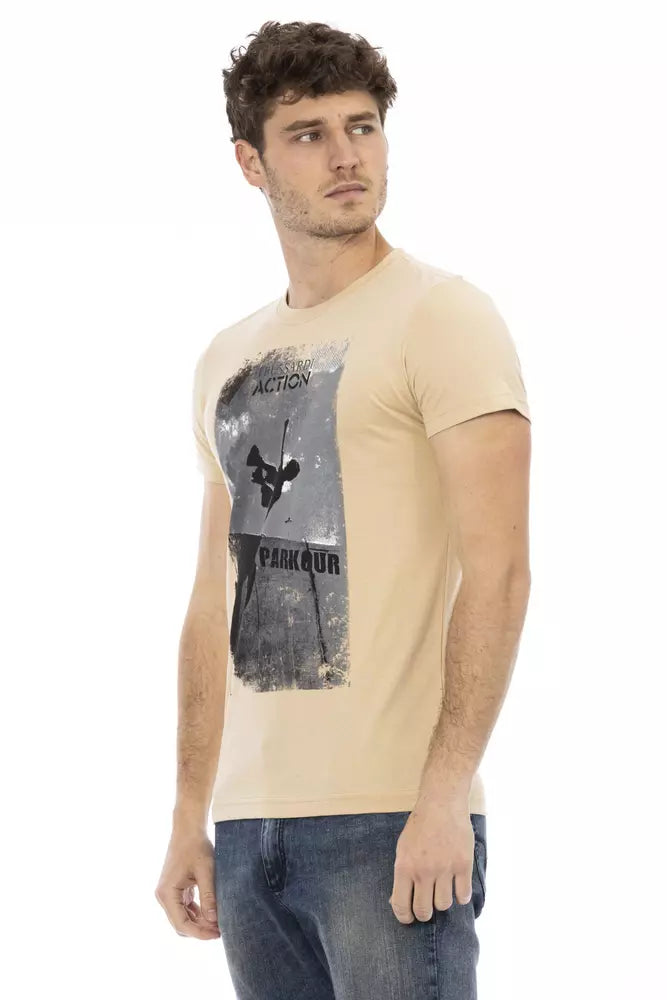 Trussardi Action Elegantes beigefarbenes Rundhals-T-Shirt mit schickem Aufdruck