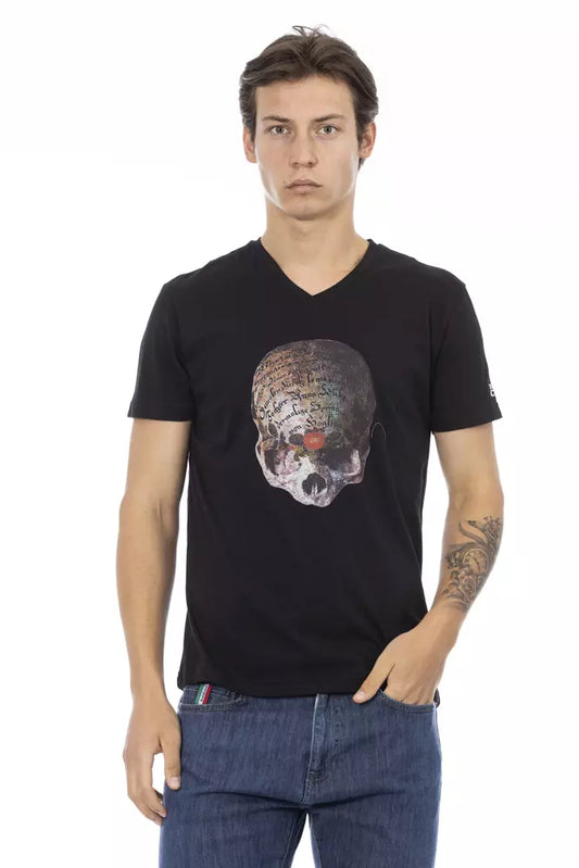 Trussardi Action Schlankes T-Shirt mit V-Ausschnitt und Frontdruck