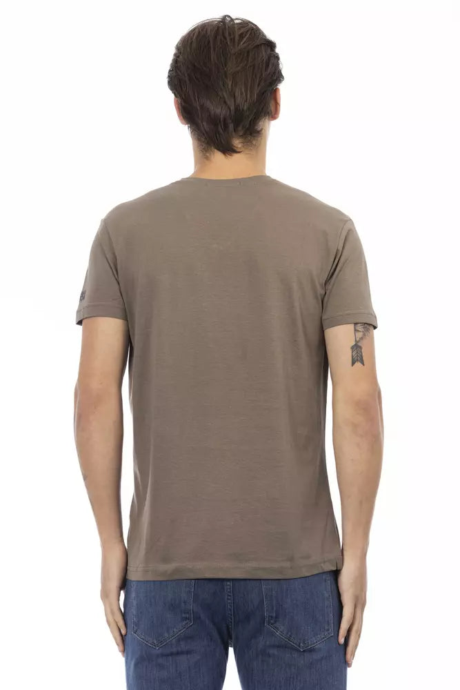 Trussardi Action Elevated Lässiges braunes T-Shirt mit V-Ausschnitt