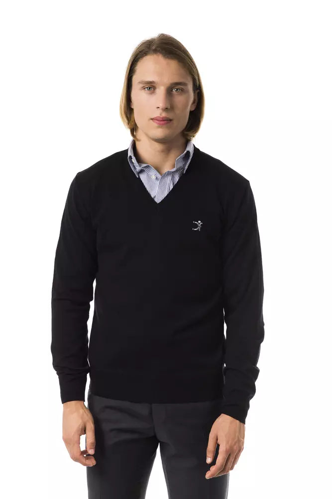 Herrenpullover aus schwarzer Merinowolle von Uominitaliani