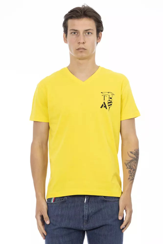 Trussardi Action Leuchtendes gelbes T-Shirt mit V-Ausschnitt und Brustaufdruck