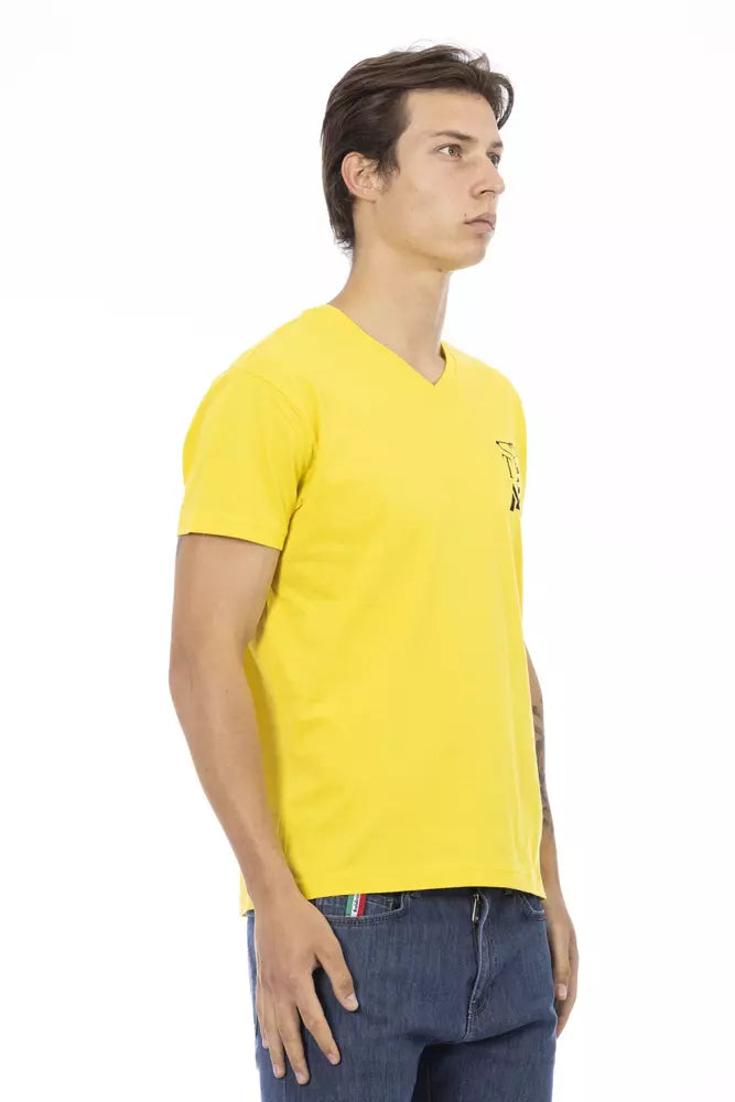 Trussardi Action Leuchtendes gelbes T-Shirt mit V-Ausschnitt und Brustaufdruck