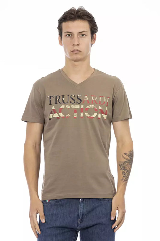 Trussardi Action Schlankes T-Shirt mit V-Ausschnitt und künstlerischem Frontdruck