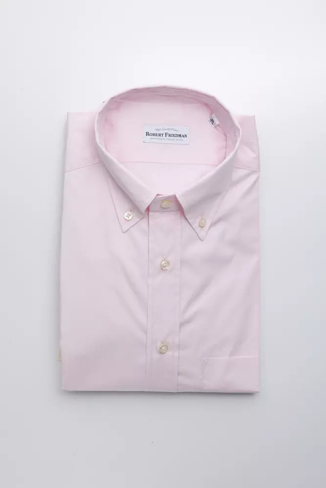 Robert Friedman Elegantes Button-Down-Hemd aus rosa Baumwolle