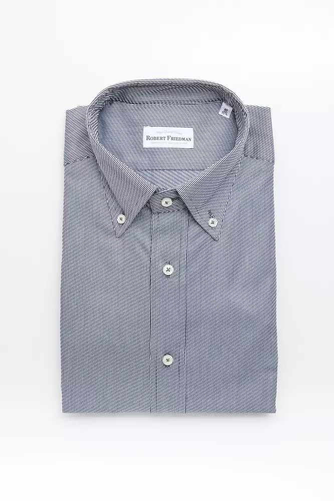 Robert Friedman Elegantes blaues Button-Down-Hemd aus Baumwolle