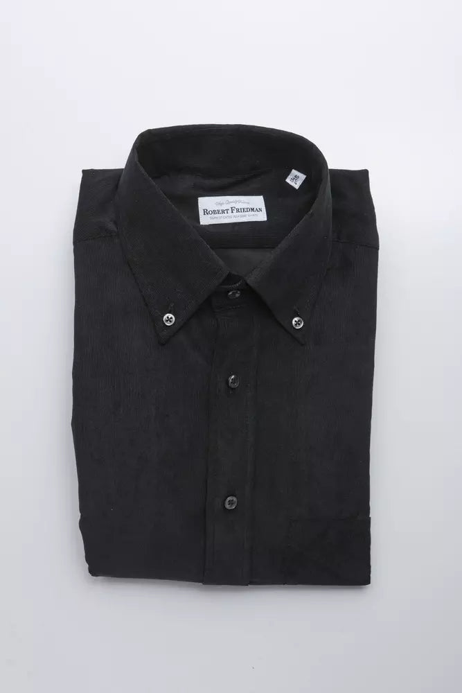 Robert Friedman Elegantes schwarzes Button-Down-Baumwollhemd