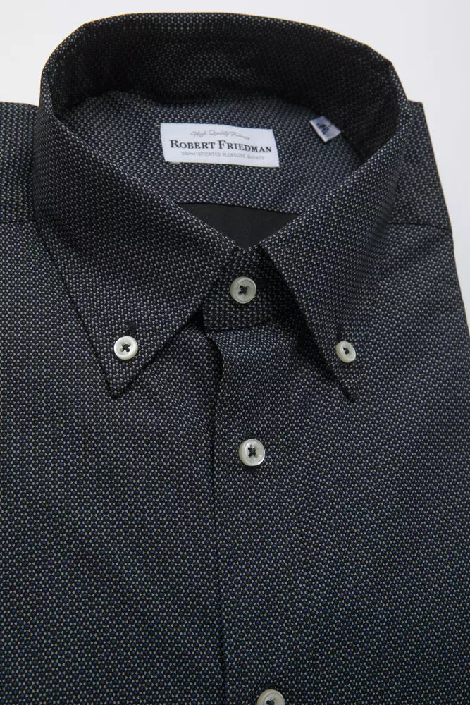 Robert Friedman Elegantes Button-Down-Hemd aus schwarzer Baumwolle