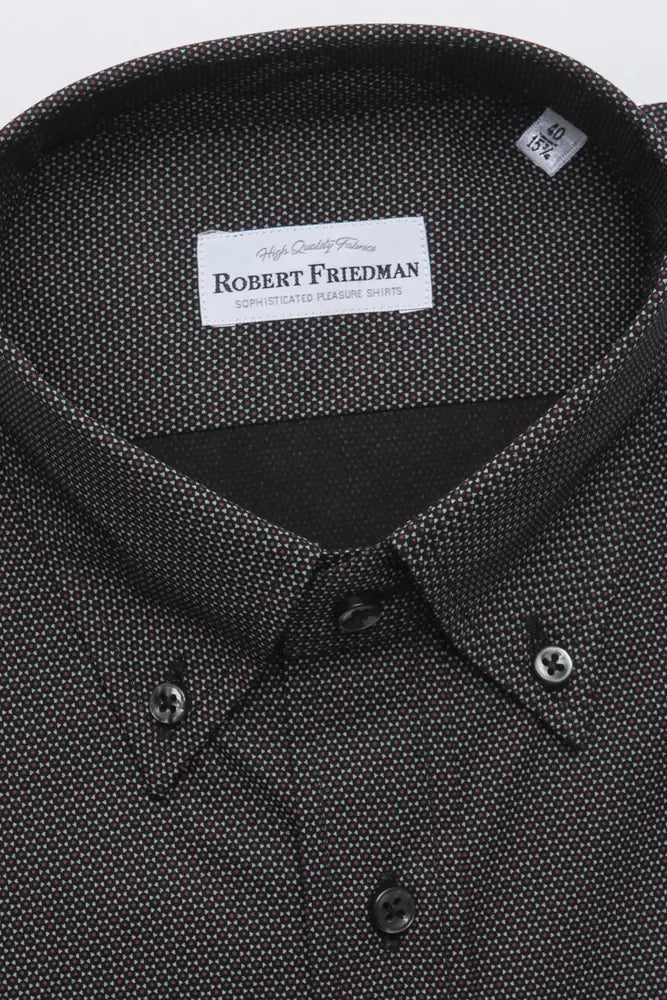 Robert Friedman Elegantes Button-Down-Hemd aus Baumwolle in Schwarz