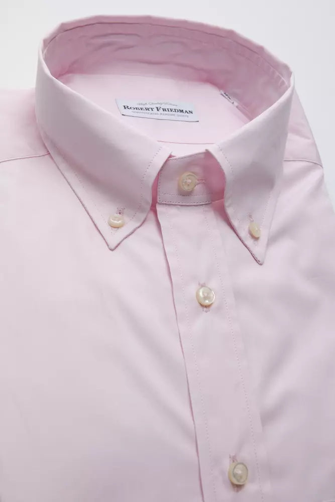 Robert Friedman Elegantes Button-Down-Hemd aus rosa Baumwolle