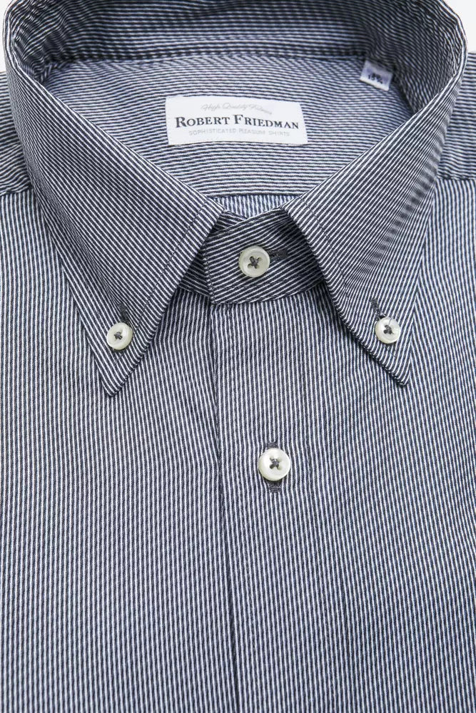 Robert Friedman Elegantes blaues Button-Down-Hemd aus Baumwolle