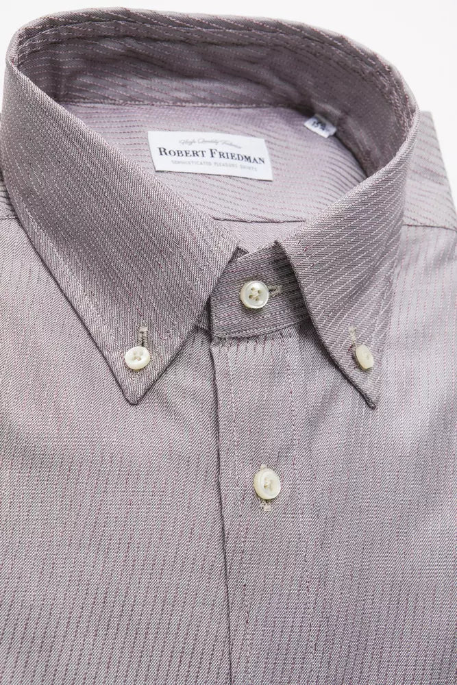 Robert Friedman Beige Baumwoll-Button-Down-Herrenhemd