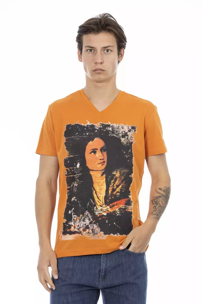 Trussardi Action T-Shirt in leuchtendem Orange mit V-Ausschnitt und elegantem Aufdruck