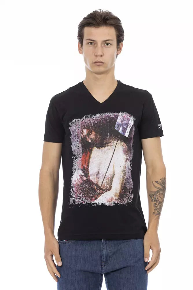 Trussardi Action Schlankes T-Shirt mit V-Ausschnitt und ausgefallenem Frontprint