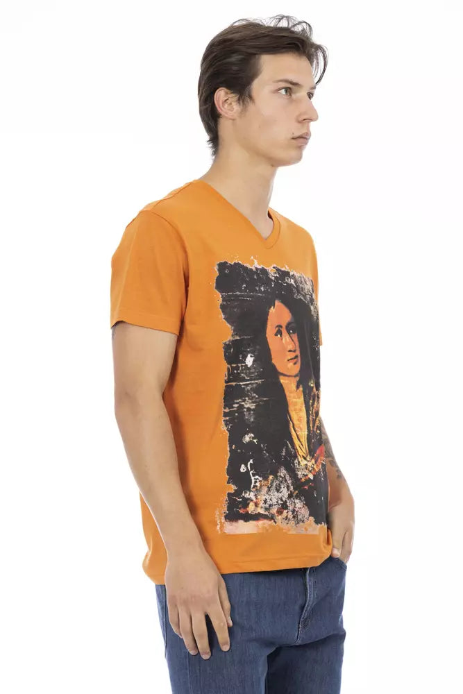 Trussardi Action T-Shirt in leuchtendem Orange mit V-Ausschnitt und elegantem Aufdruck