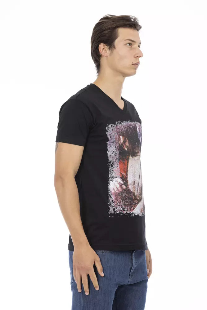 Trussardi Action Schlankes T-Shirt mit V-Ausschnitt und ausgefallenem Frontprint