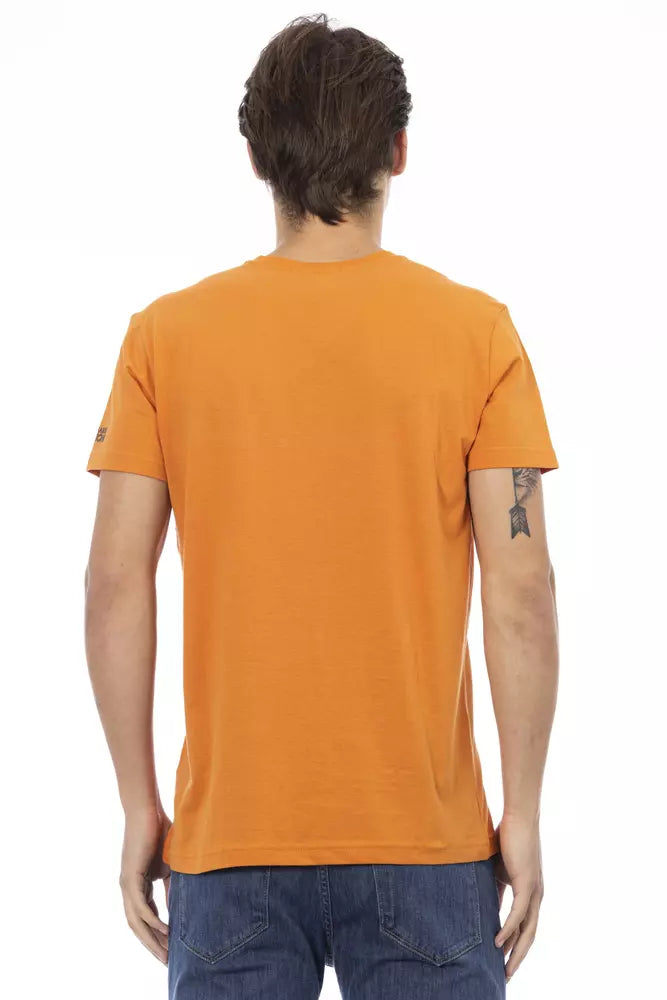 Trussardi Action T-Shirt in leuchtendem Orange mit V-Ausschnitt und elegantem Aufdruck