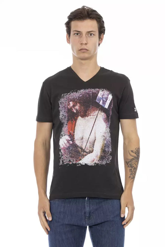 Trussardi Action Schlankes T-Shirt mit V-Ausschnitt und Frontdruck