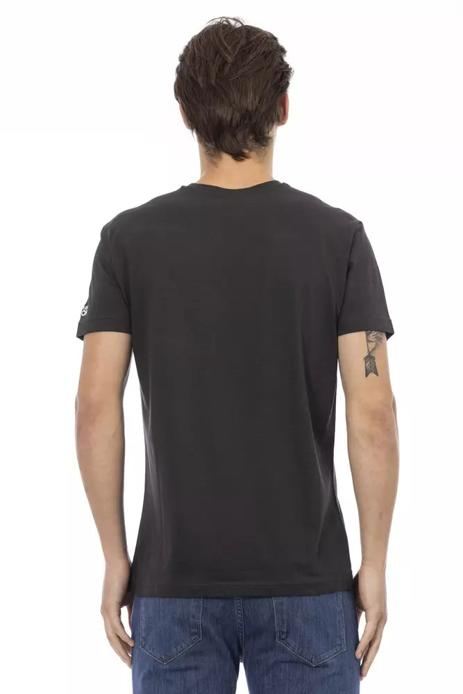 Trussardi Action Schlankes T-Shirt mit V-Ausschnitt und Frontdruck