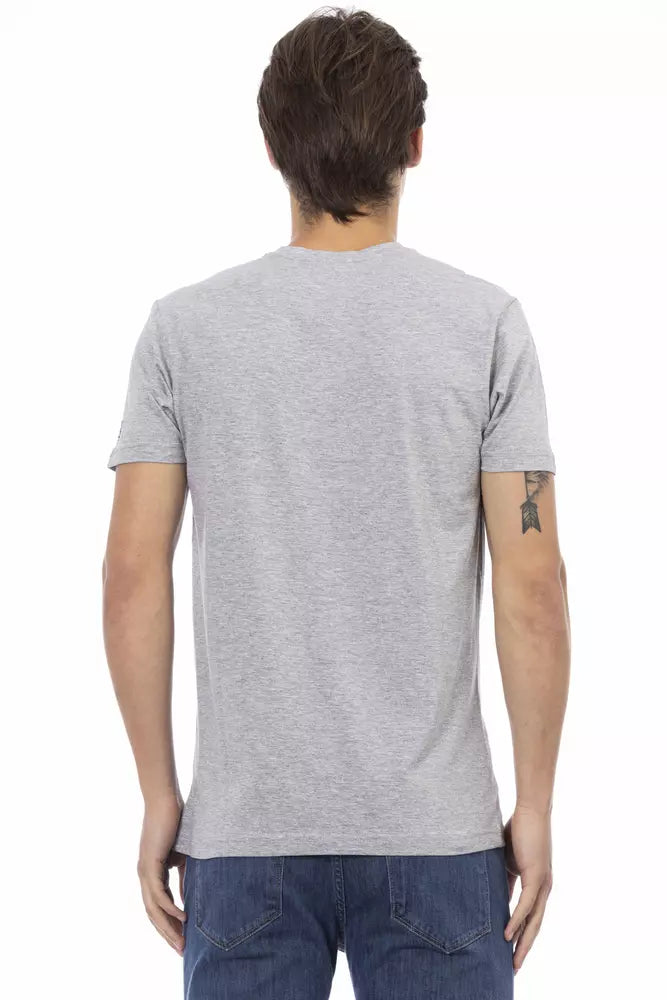 Trussardi Action T-Shirt aus Baumwollmischung mit V-Ausschnitt in elegantem Grau