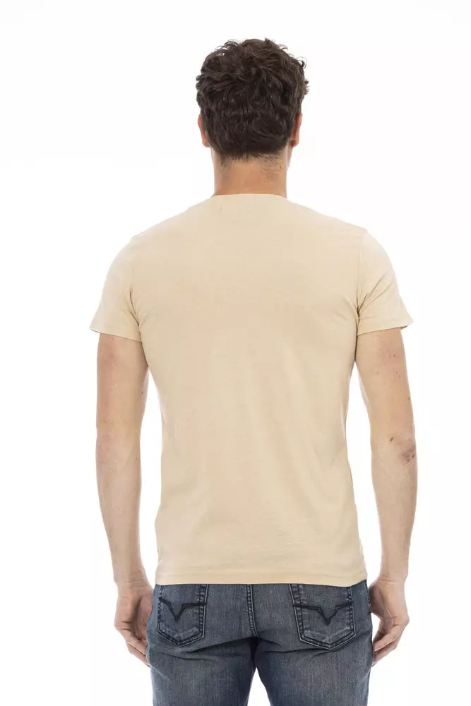 Trussardi Action Beige T-Shirt mit V-Ausschnitt und elegantem Frontdruck