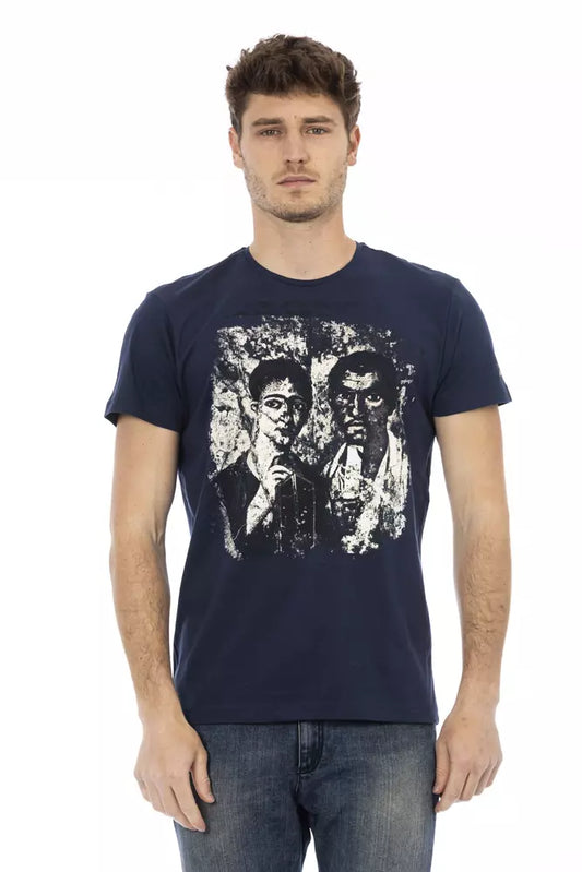 Trussardi Action Chic blau bedrucktes T-Shirt mit kurzen Ärmeln