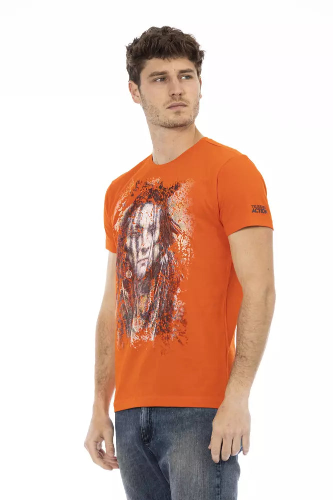 Trussardi Action Sleek Orange Kurzarm-T-Shirt mit Frontdruck