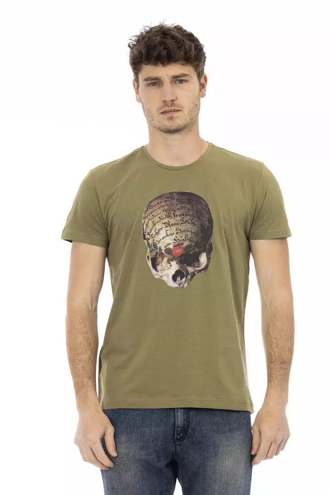 Trussardi Action Slim-Fit T-Shirt in Grün mit Aufdruck auf der Vorderseite