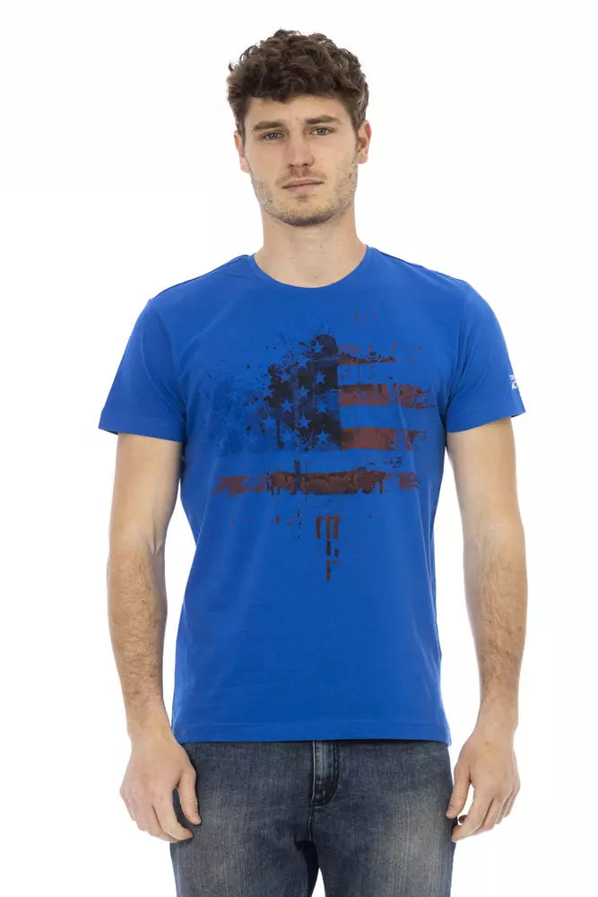 Trussardi Action Elegantes blaues Kurzarm-T-Shirt mit Frontdruck