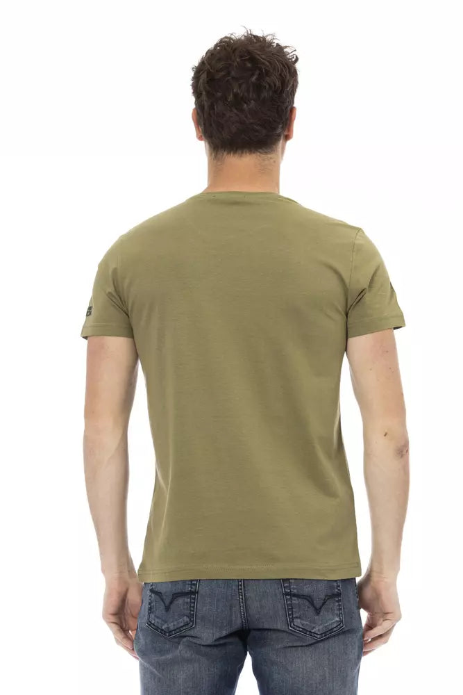 Trussardi Action Slim-Fit T-Shirt in Grün mit Aufdruck auf der Vorderseite