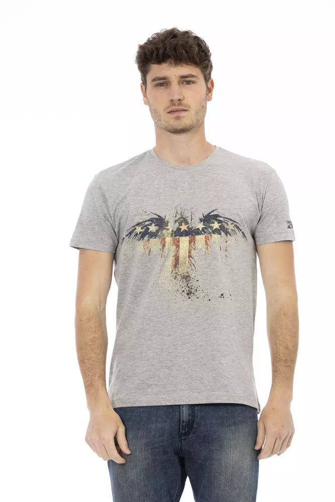 Trussardi Action Elevated Lässiges graues T-Shirt mit einzigartigem Frontdruck