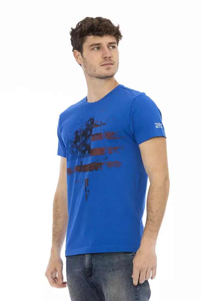 Trussardi Action Elegantes blaues Kurzarm-T-Shirt mit Frontdruck